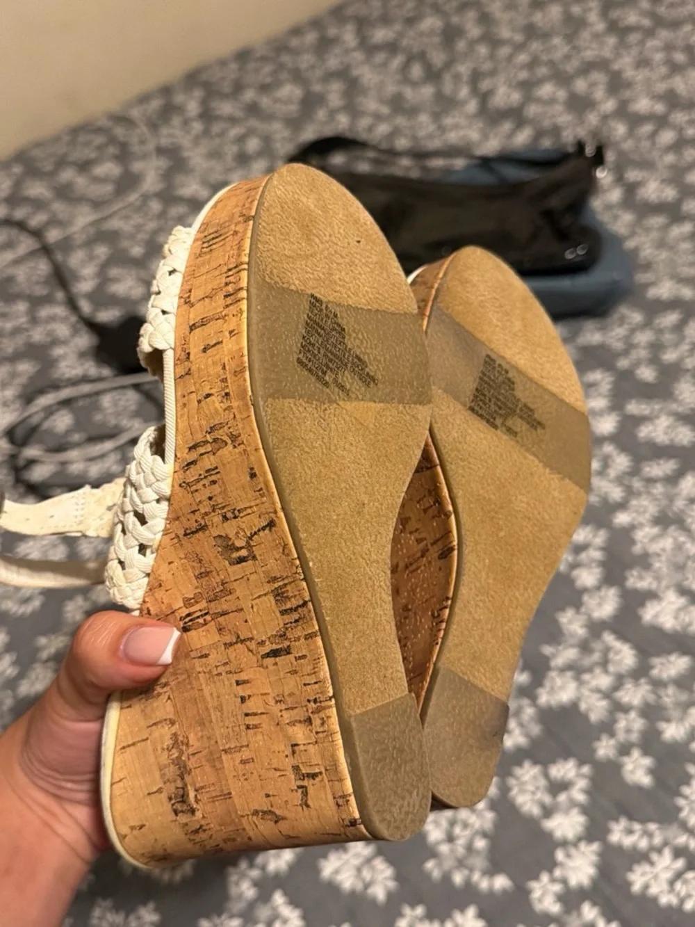 Y2k Mudd Cream Woven Cork Wedge Sandals